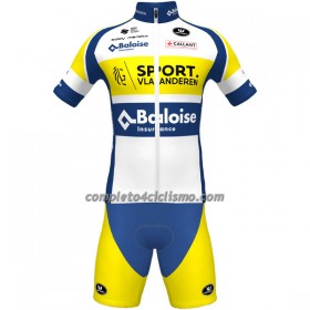 Completo Maglia + Pantaloncino con bretelle 2022 Sport Vlaanderen-Baloise Manica Corta Giallo Blu Bianco
